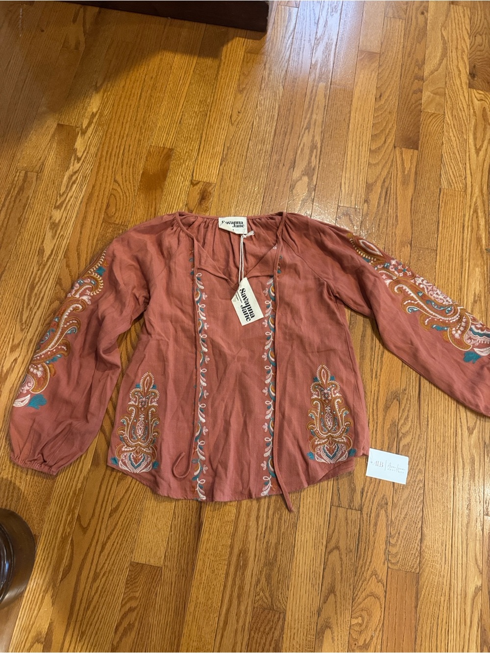 Savanna Jane Rust Mauve Embroidered Peasant Tunic